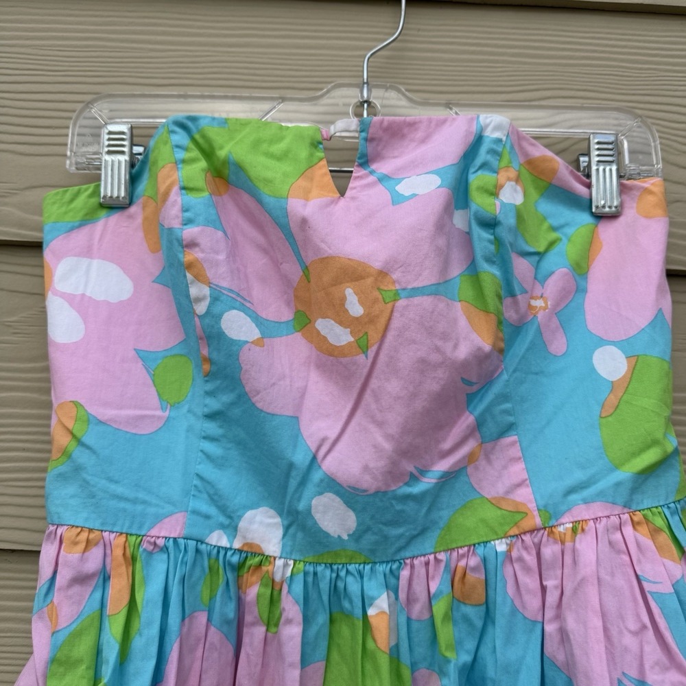 Lilly Pulitzer Y2K Floral Strapless Dress Sz4 Bow Back Fit Flare Preppy Cottage - Picture 8 of 10